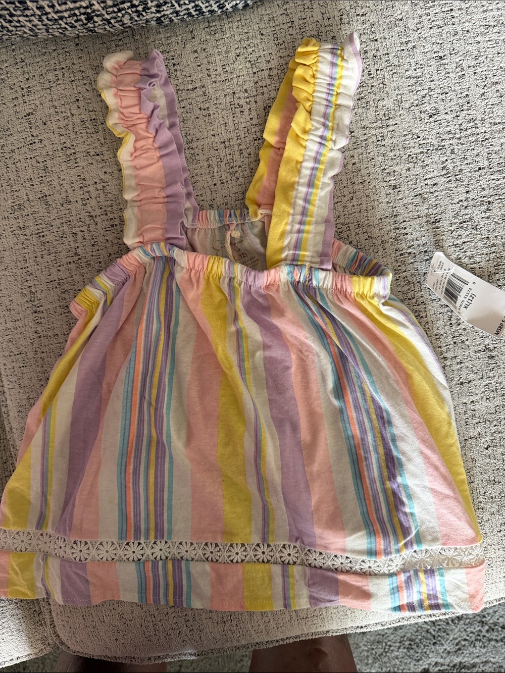 Jessica Simpson Girls Pastel Stripe Ruffle Tank Top - Yellow, Pink, Purple, Blue